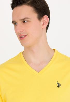 Erkek Koyu Sarı Basic V Yaka Tişört - 50263203050
