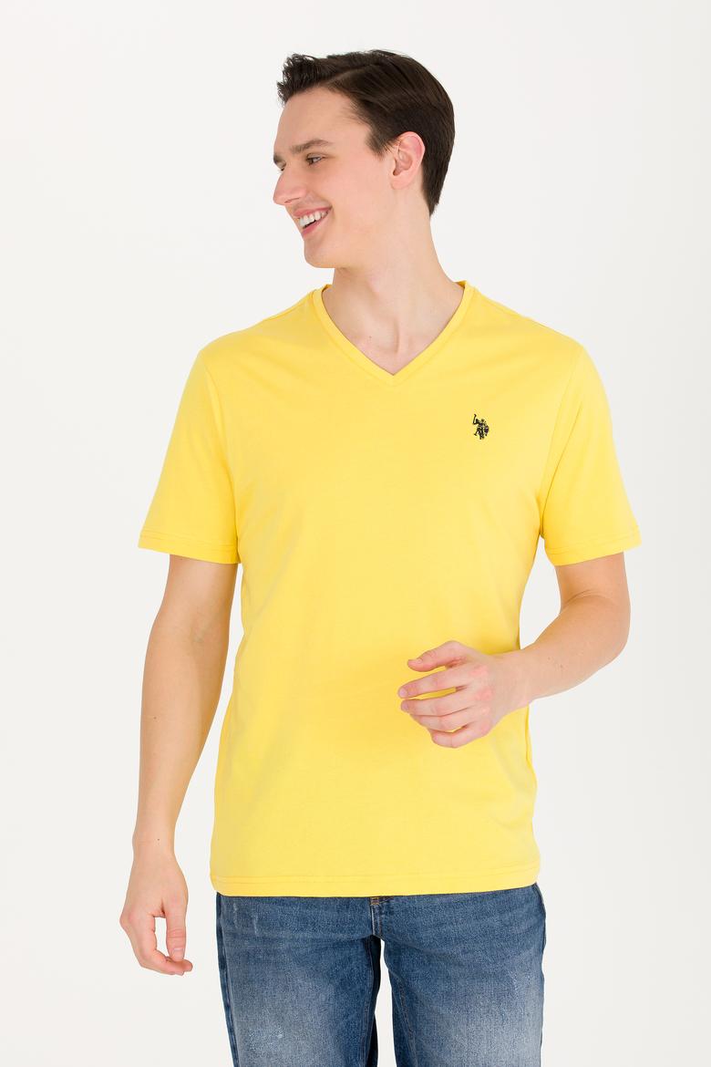 Erkek Koyu Sarı Basic V Yaka Tişört