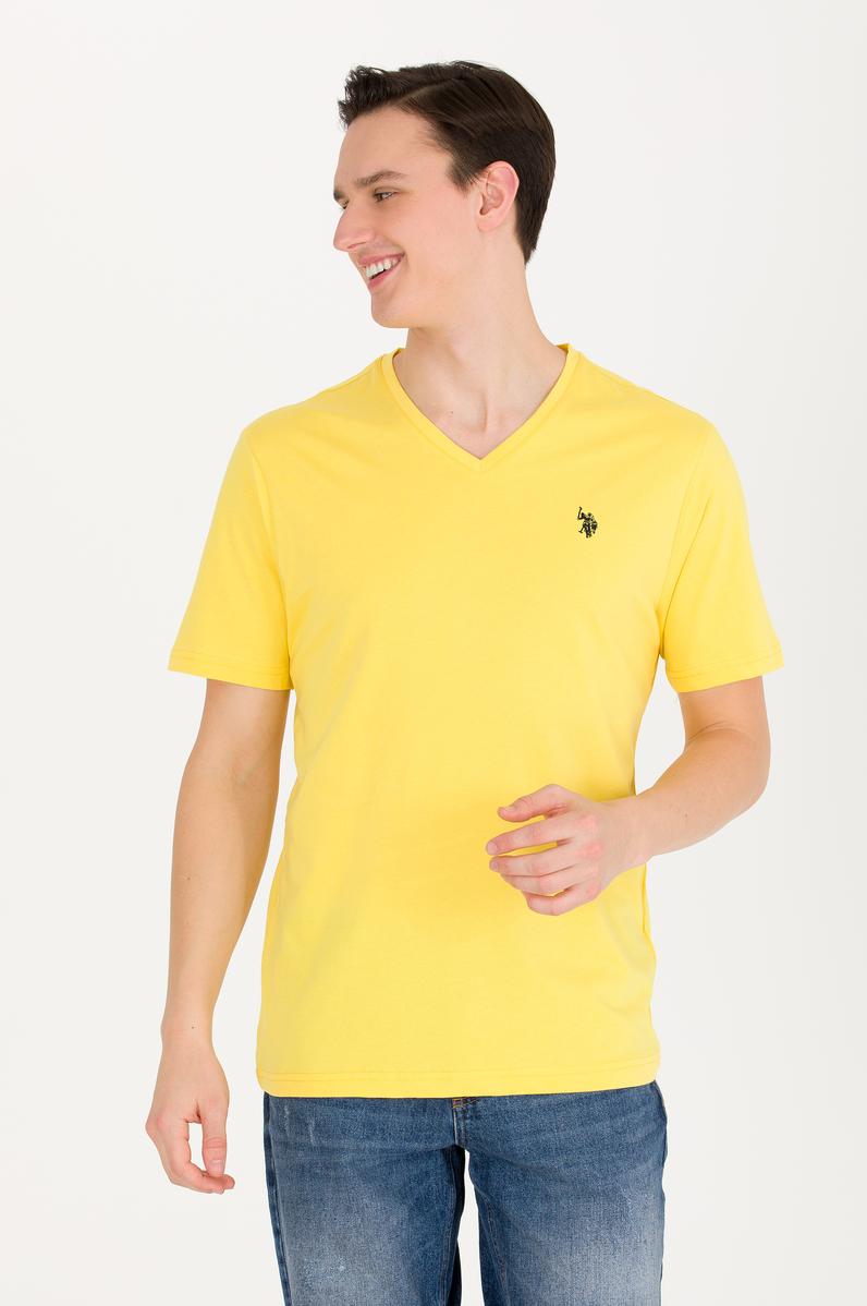 Erkek Koyu Sarı Basic V Yaka Tişört