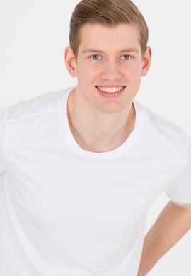 Erkek Beyaz Basic Bisiklet Yaka Tişört - 50264916013