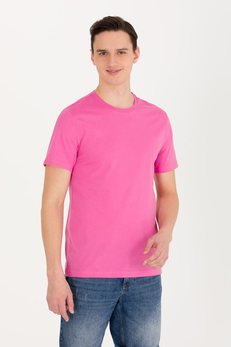 Erkek Pembe Basic Bisiklet Yaka Tişört - 50264916089
