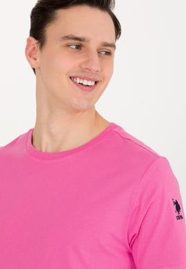 Erkek Pembe Basic Bisiklet Yaka Tişört - 50264916089