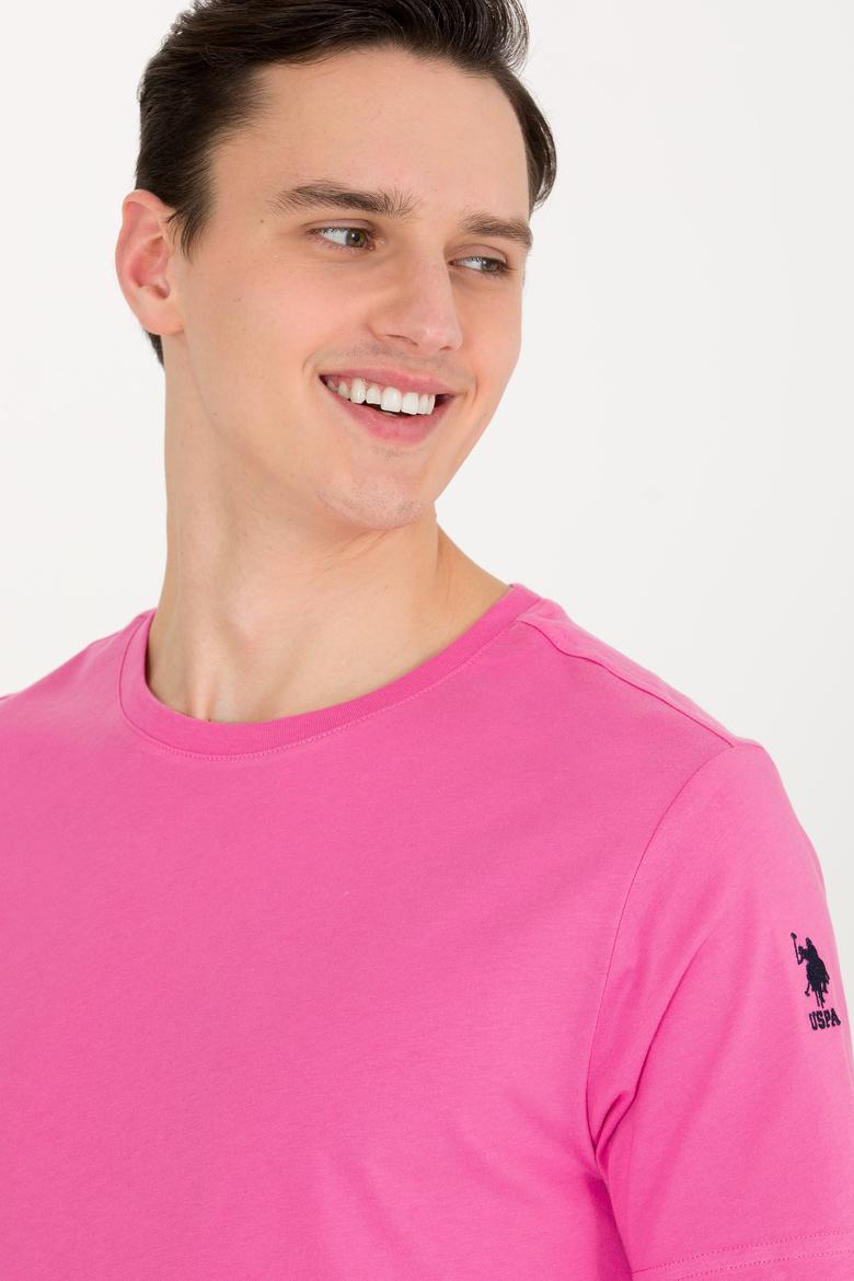 Erkek Pembe Basic Bisiklet Yaka Tişört