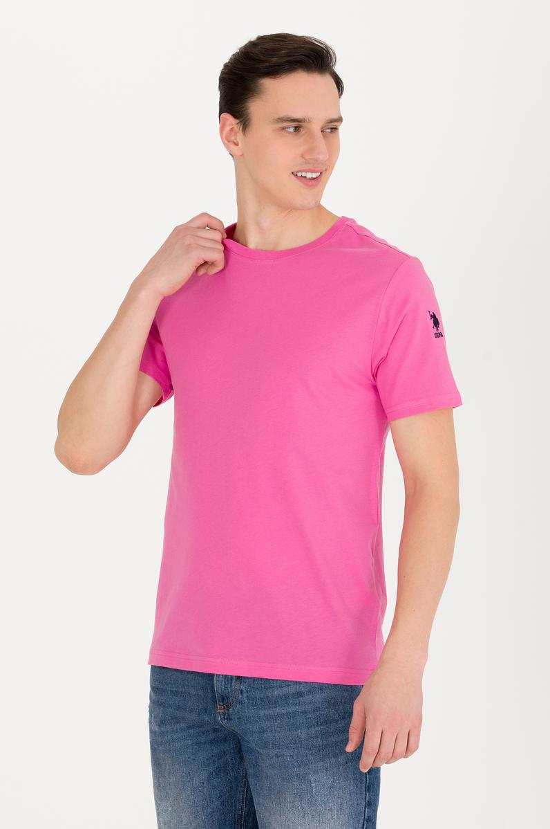 Erkek Pembe Basic Bisiklet Yaka Tişört