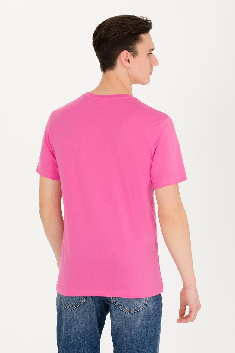 Erkek Pembe Basic Bisiklet Yaka Tişört - 50264916089