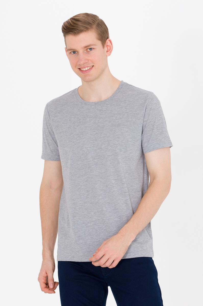 Erkek Gri Melanj Basic Bisiklet Yaka Tişört