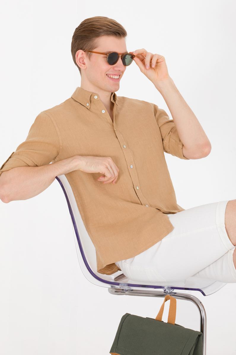 Erkek Camel Uzun Kollu Gömlek