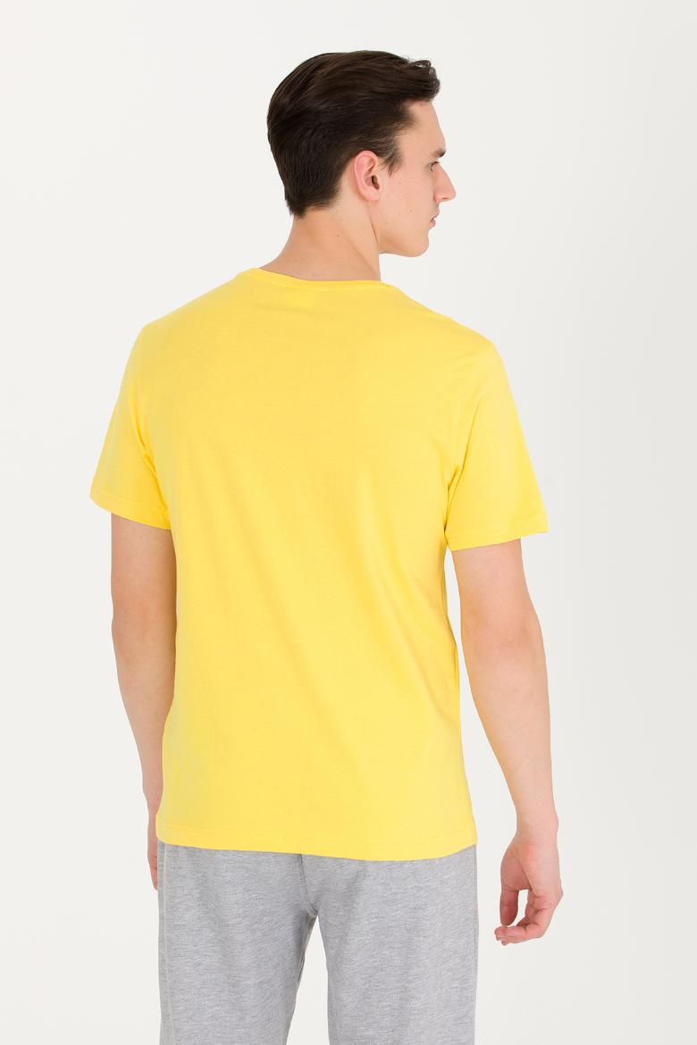 Erkek Koyu Sarı Basic Bisiklet Yaka Tişört - 50263026047