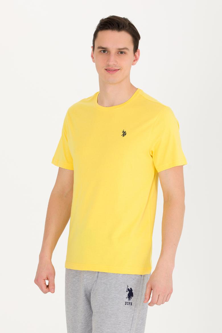 Erkek Koyu Sarı Basic Bisiklet Yaka Tişört - 50263026047