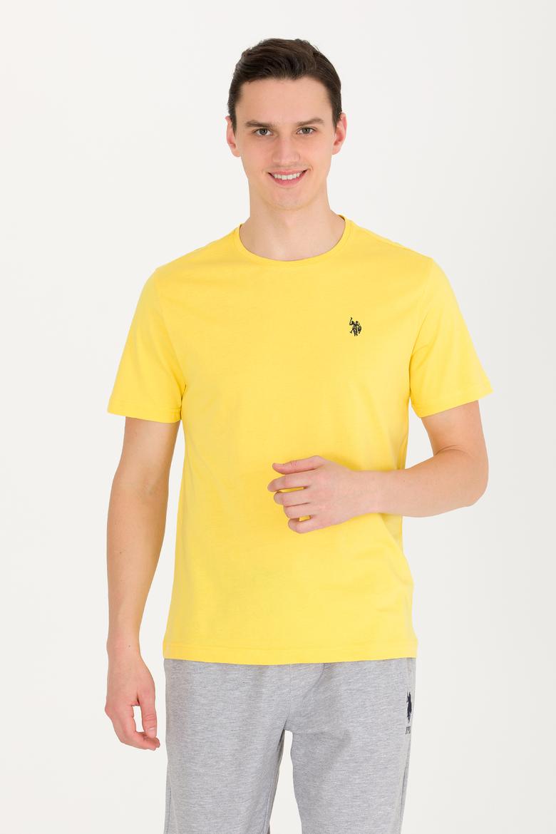 Erkek Koyu Sarı Basic Bisiklet Yaka Tişört - 50263026047