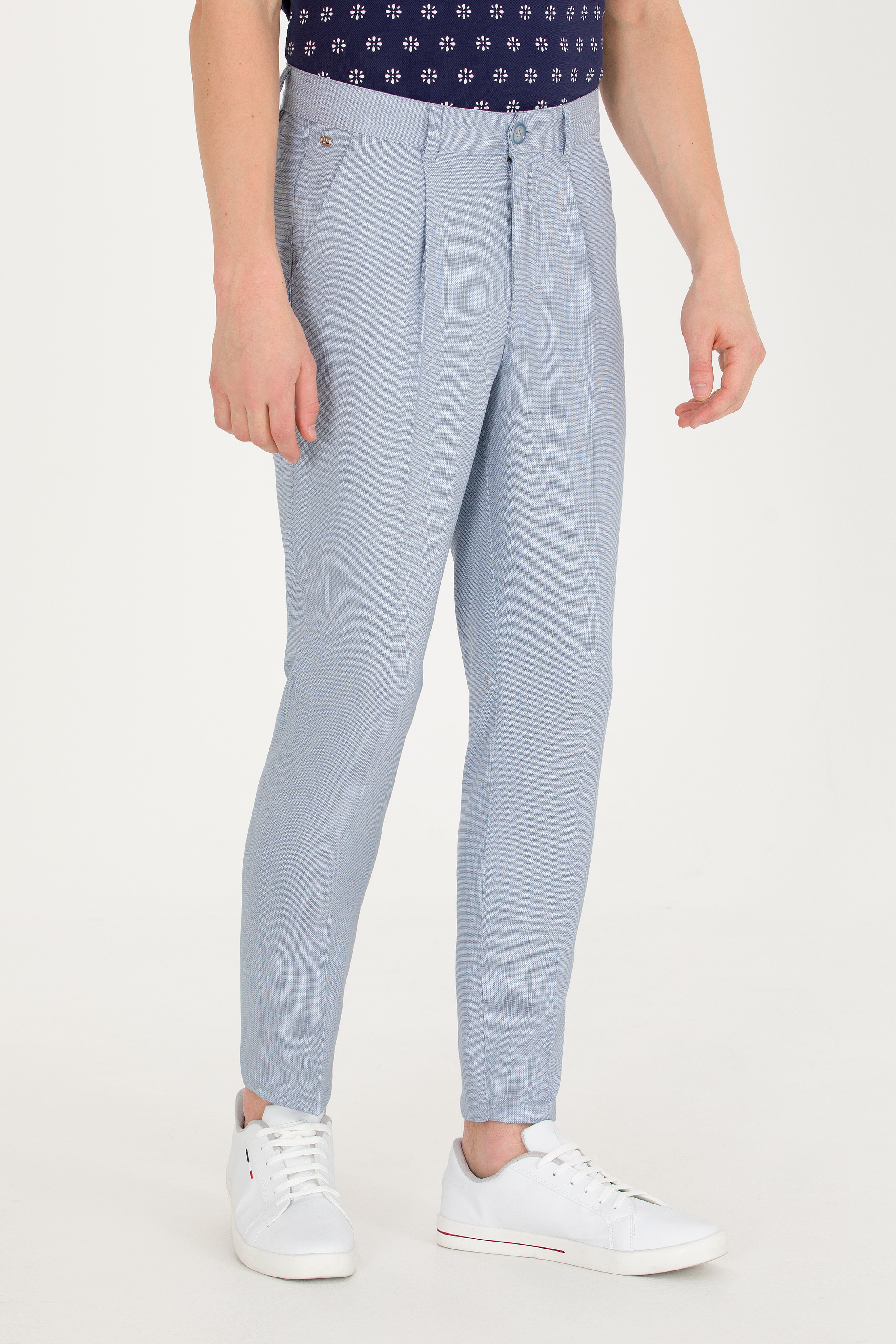 Erkek Carrot Fit Mavi Kanvas Pantolon - Image 2