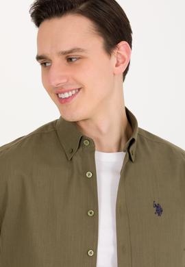 Erkek Koyu Haki Kısa Kollu Gömlek - 50266497072