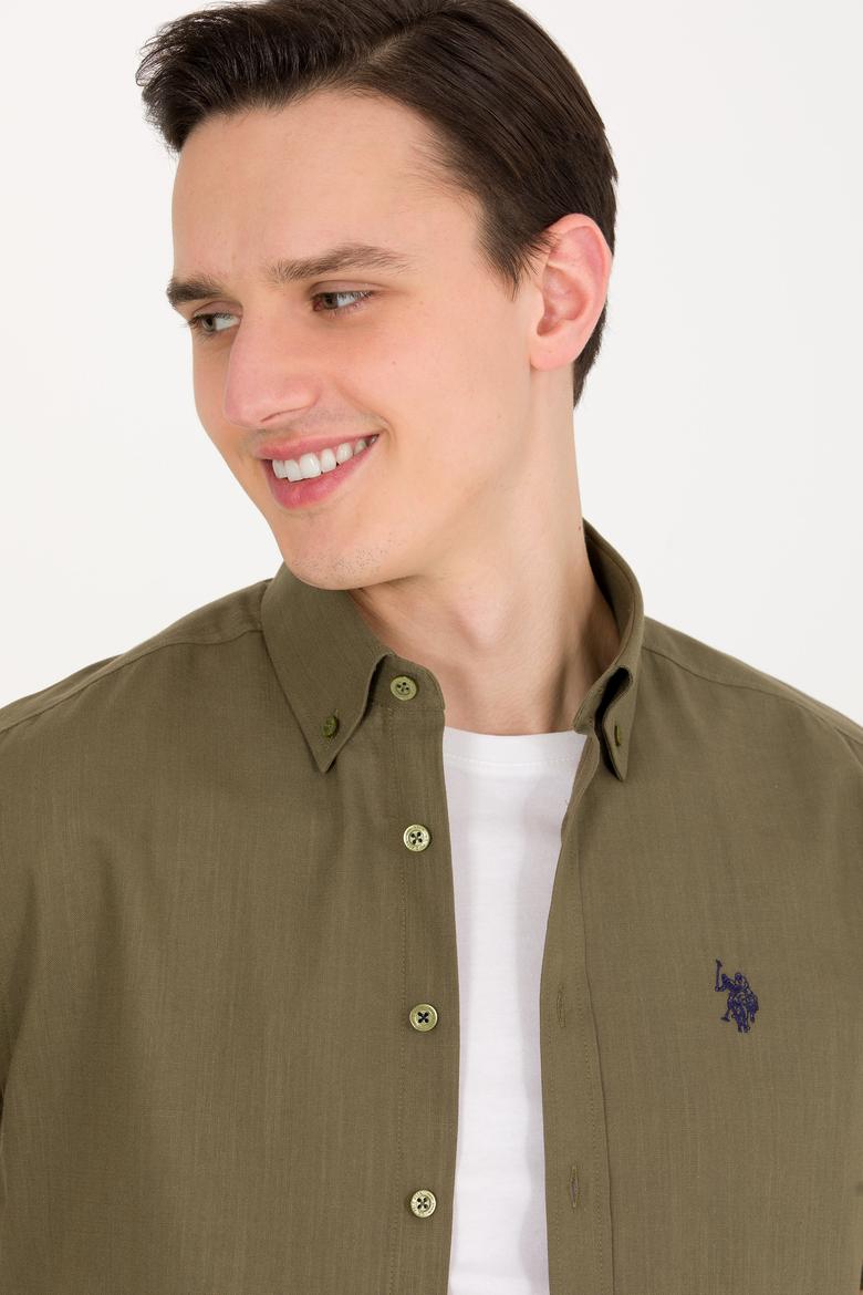 Erkek Koyu Haki Kısa Kollu Gömlek