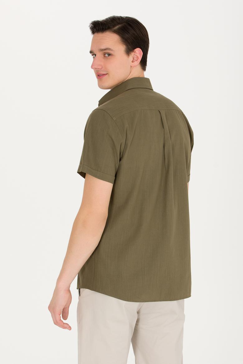 Erkek Koyu Haki Kısa Kollu Gömlek - 50266497072