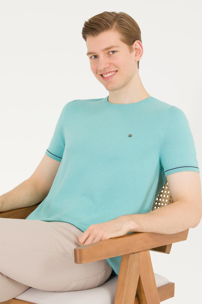 Erkek Mint Bisiklet Yaka Triko Kazak