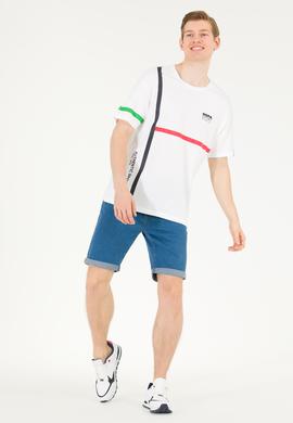 Erkek Beyaz Comfort Bisiklet Yaka Tişört - 50263276033