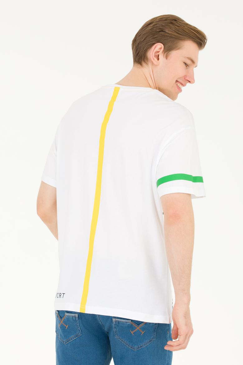 Erkek Beyaz Comfort Bisiklet Yaka Tişört - 50263276033