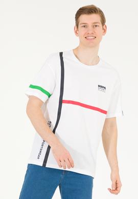 Erkek Beyaz Comfort Bisiklet Yaka Tişört - 50263276033