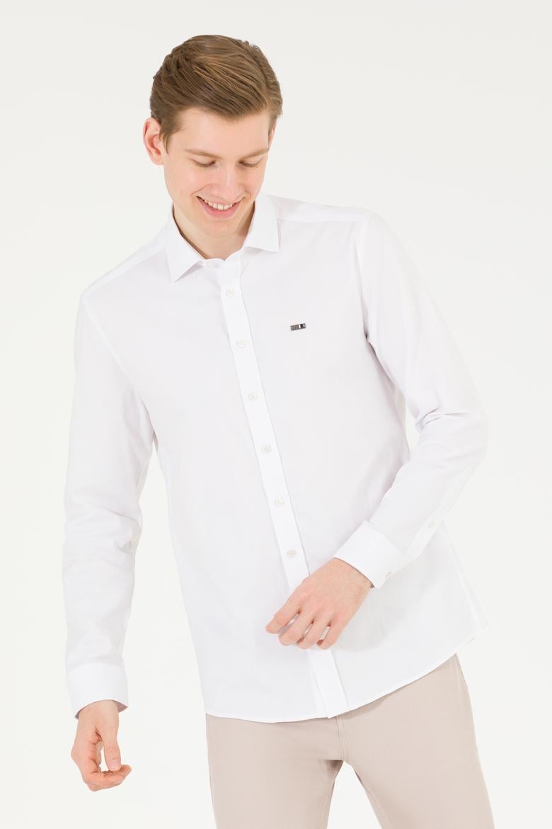 Erkek Beyaz Uzun Kollu Basic Gömlek - 50263048014