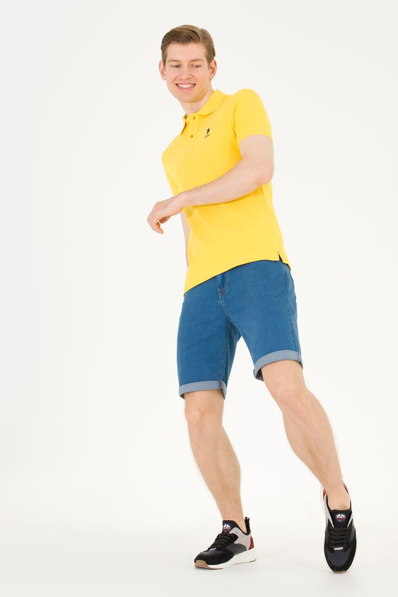 Erkek Koyu Sarı Basic Polo Yaka Tişört - 50263238294