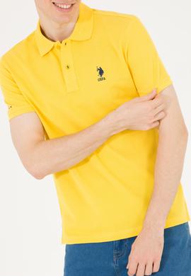 Erkek Koyu Sarı Basic Polo Yaka Tişört - 50263238294