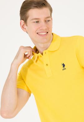 Erkek Koyu Sarı Basic Polo Yaka Tişört - 50263238294