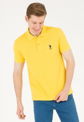 Erkek Koyu Sarı Basic Polo Yaka Tişört - 50263238294