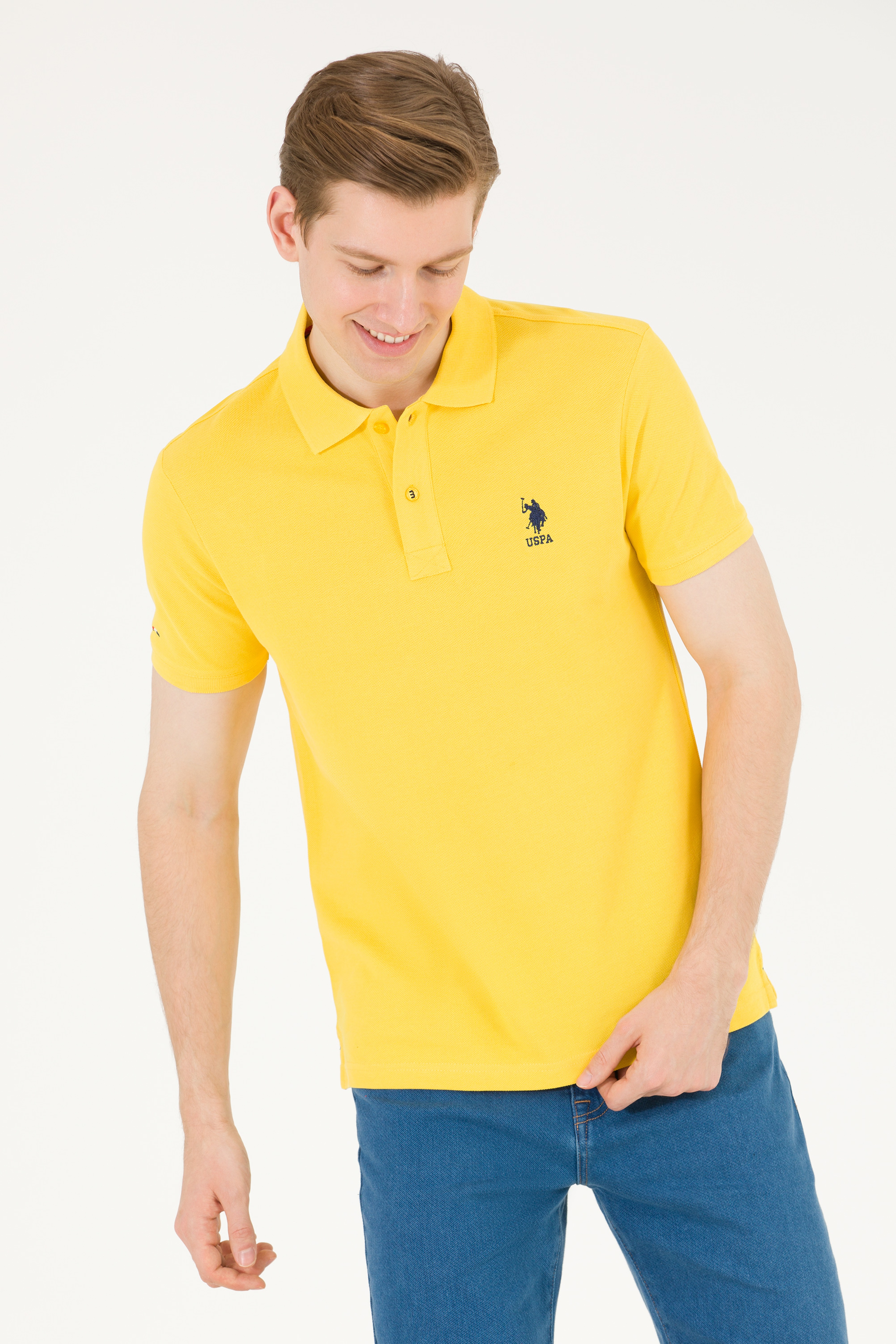 Erkek Koyu Sarı Basic Polo Yaka Tişört - Image 3