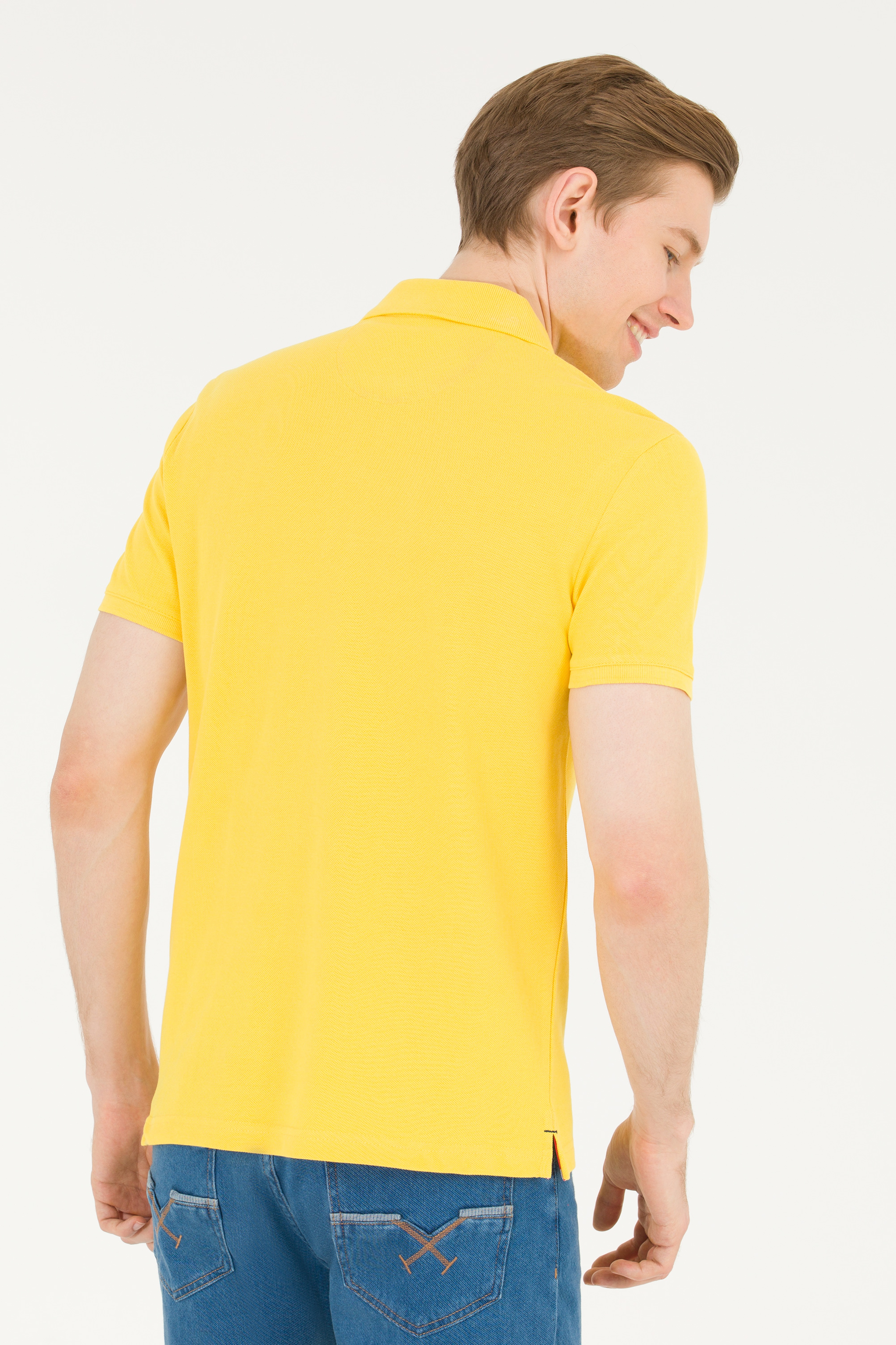 Erkek Koyu Sarı Basic Polo Yaka Tişört