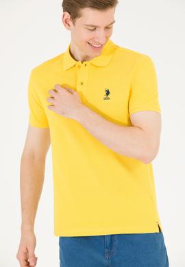 Erkek Koyu Sarı Basic Polo Yaka Tişört - 50263238294