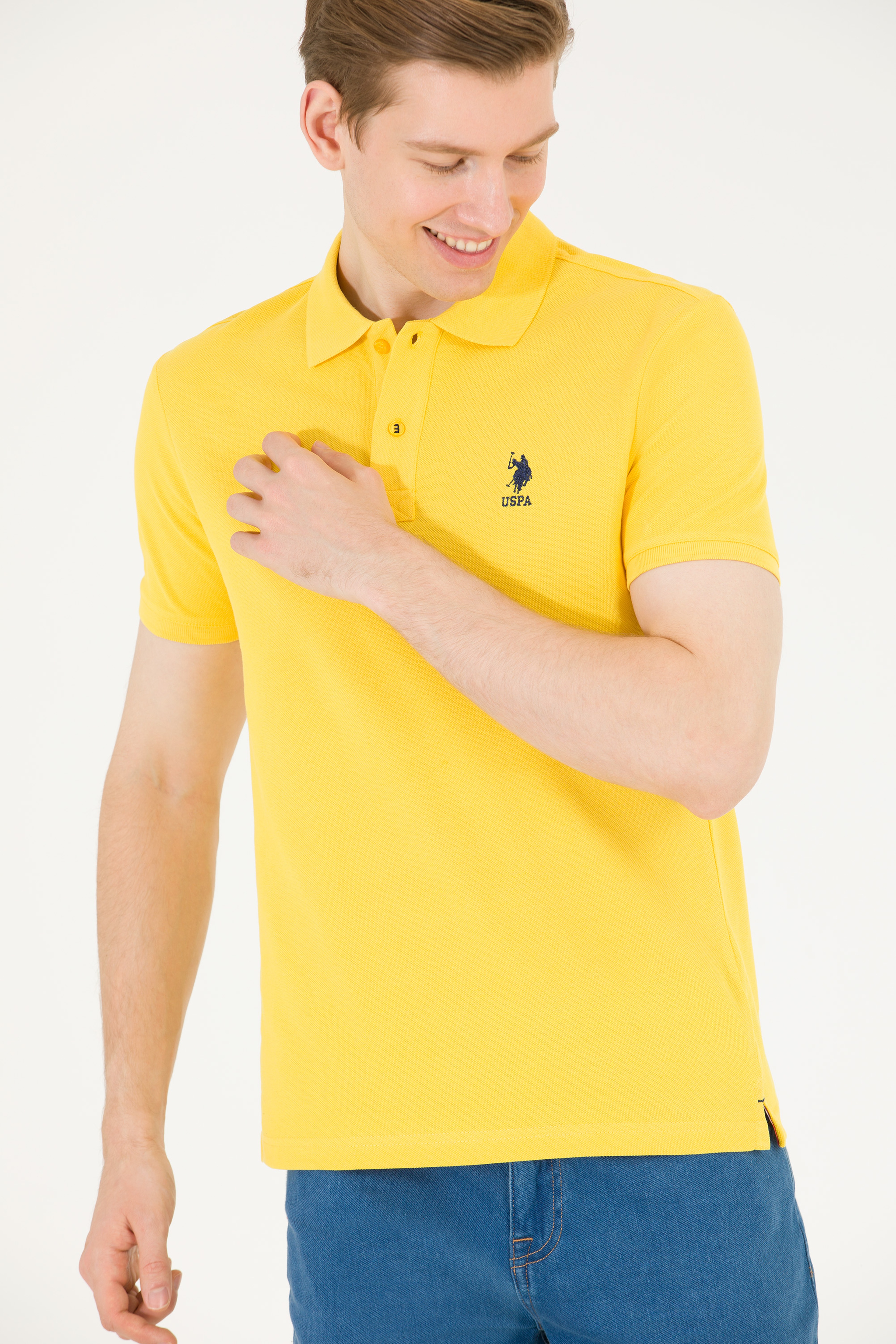 Erkek Koyu Sarı Basic Polo Yaka Tişört