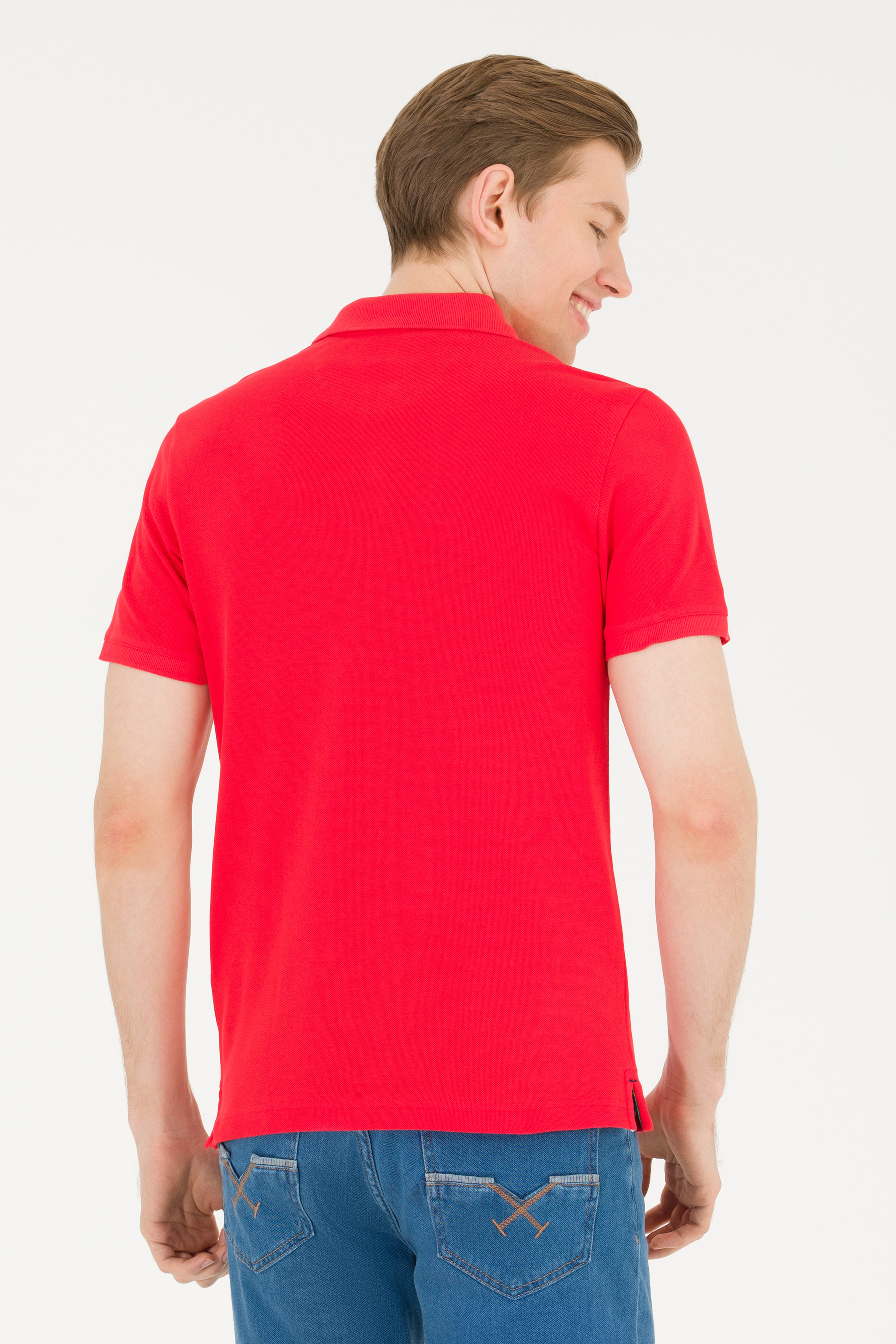 Erkek Kırmızı Basic Polo Yaka Tişört - Image 5