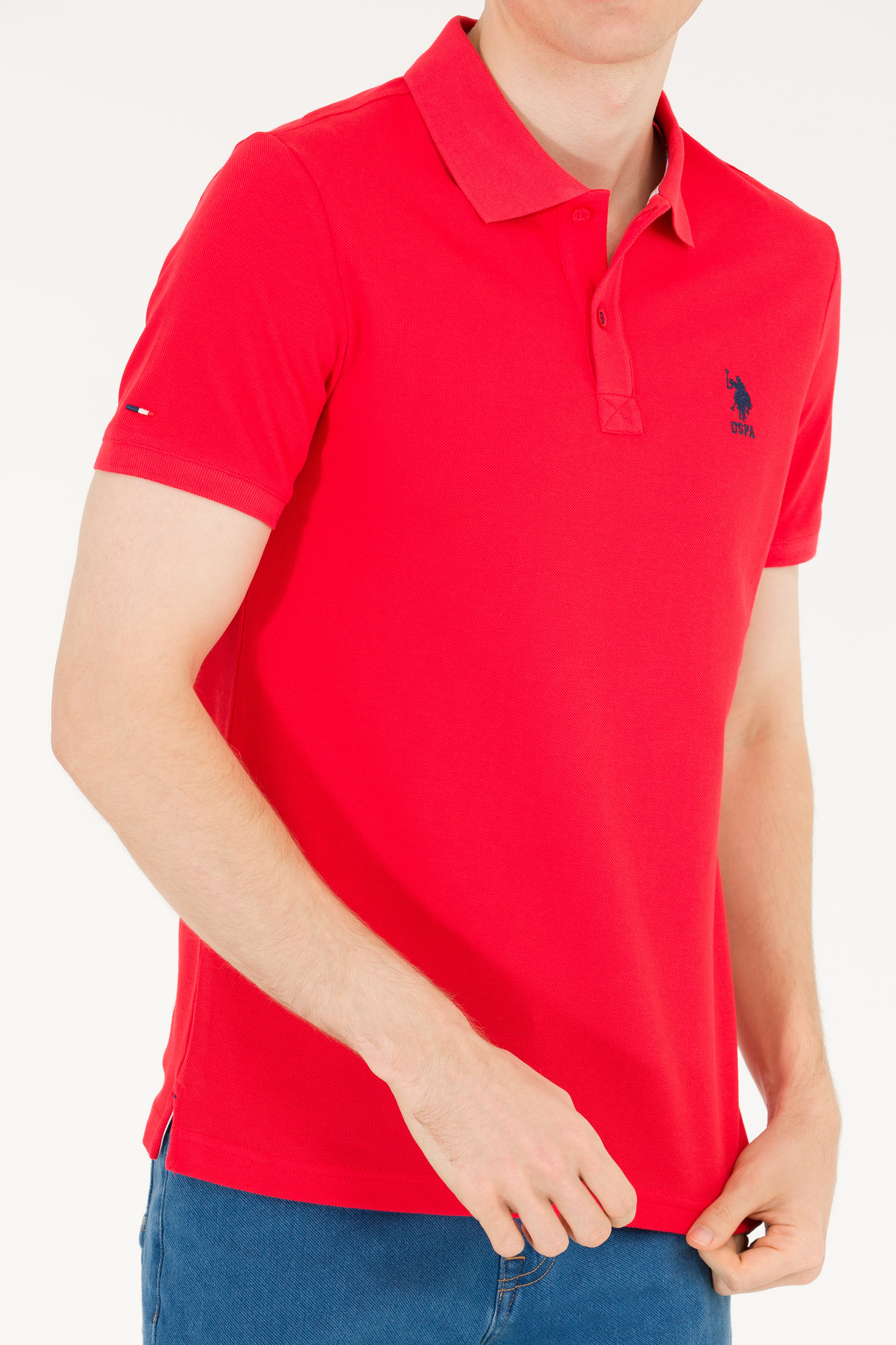 Erkek Kırmızı Basic Polo Yaka Tişört - Image 6