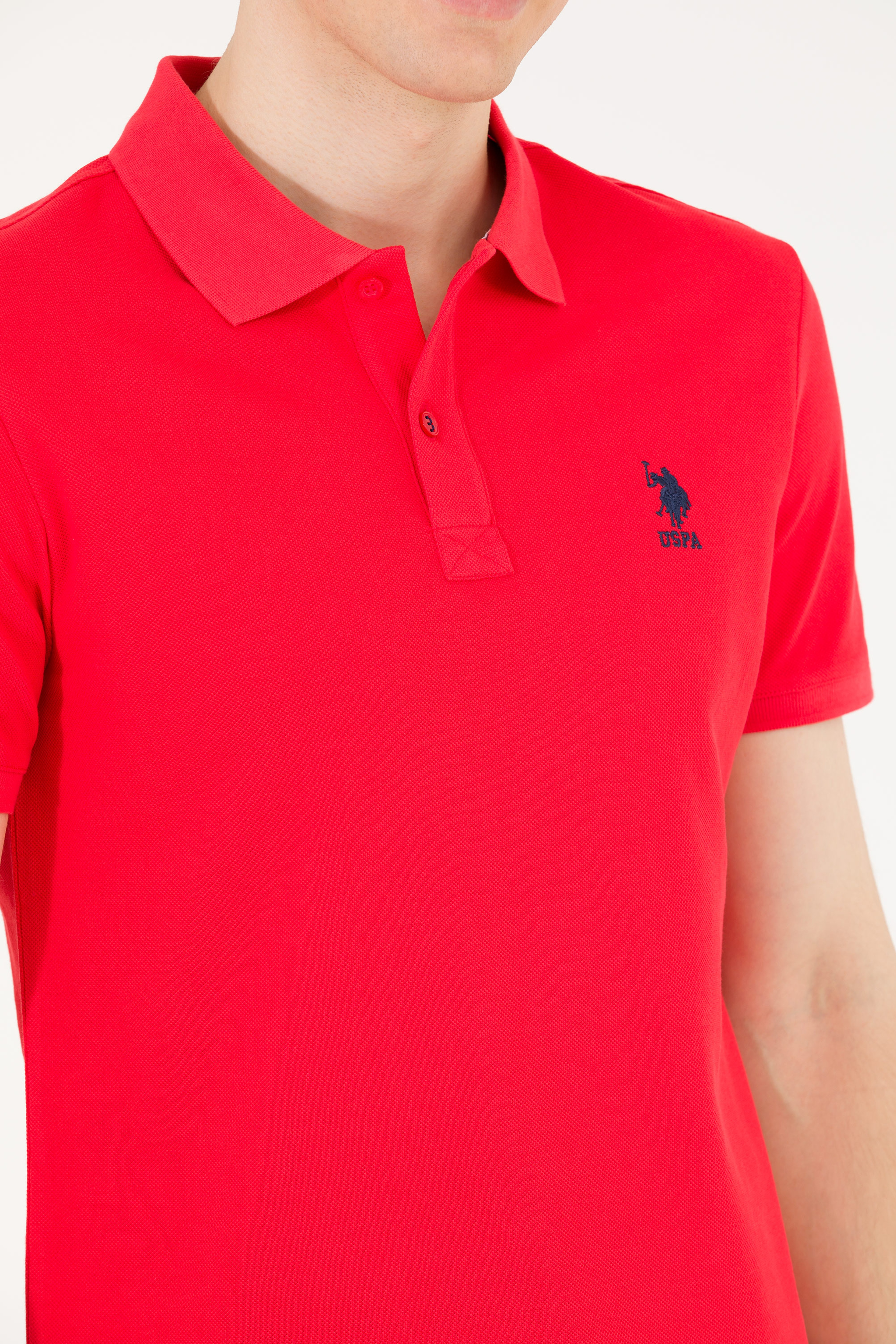 Erkek Kırmızı Basic Polo Yaka Tişört - Image 7