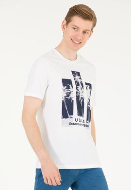 Erkek Beyaz Bisiklet Yaka Tişört - 50263397031