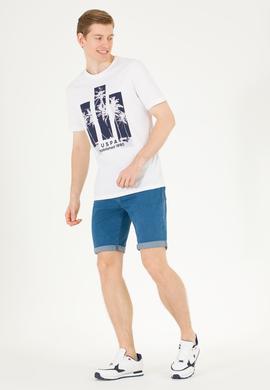 Erkek Beyaz Bisiklet Yaka Tişört - 50263397031