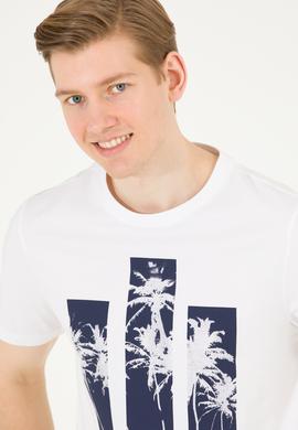 Erkek Beyaz Bisiklet Yaka Tişört - 50263397031