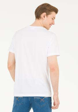 Erkek Beyaz Bisiklet Yaka Tişört - 50263562042