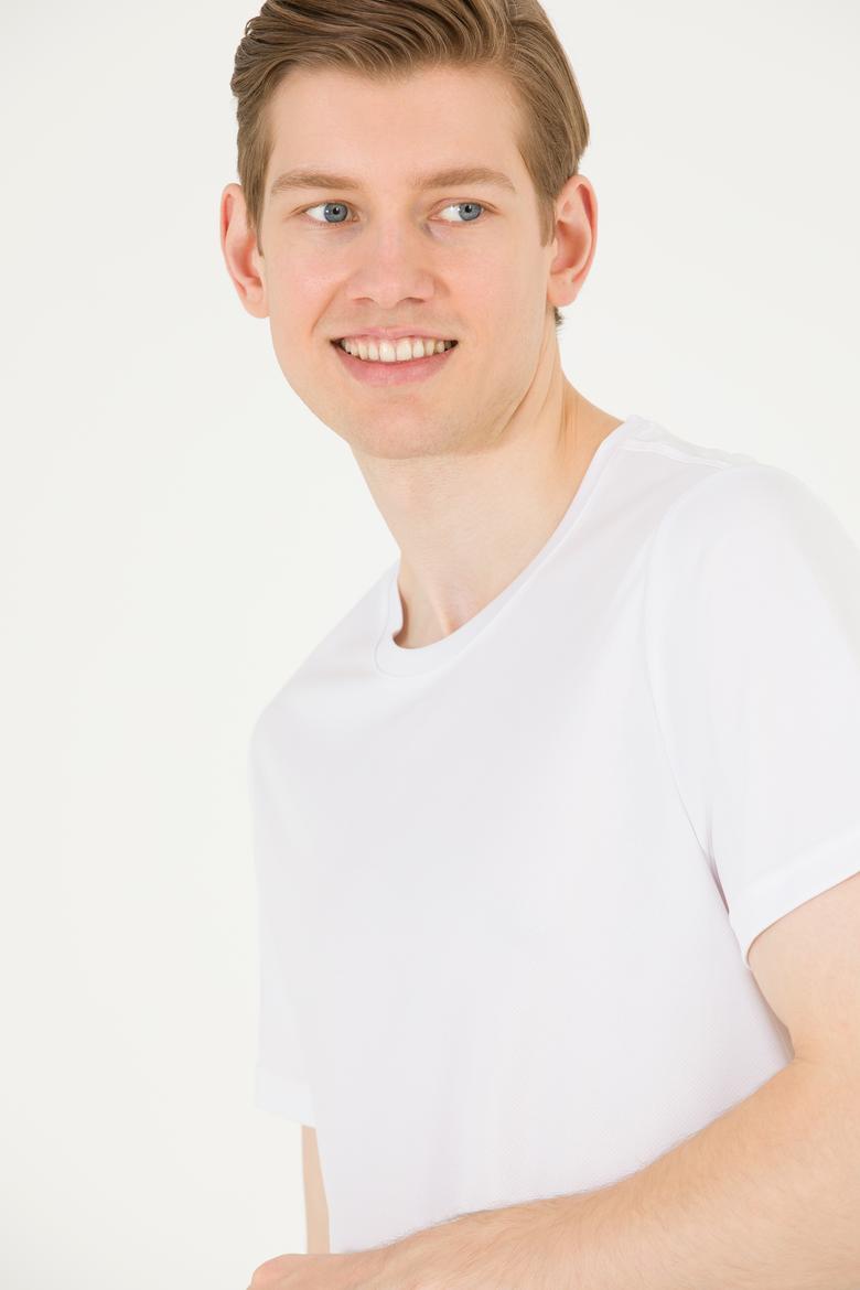 Erkek Beyaz Bisiklet Yaka Tişört - 50263562042