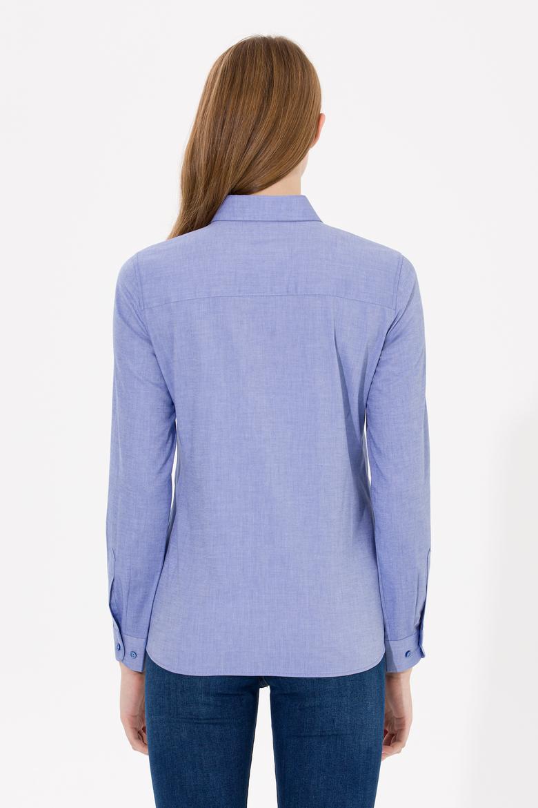 Kadın Saks Uzun Kollu Basic Gömlek - 50254249022