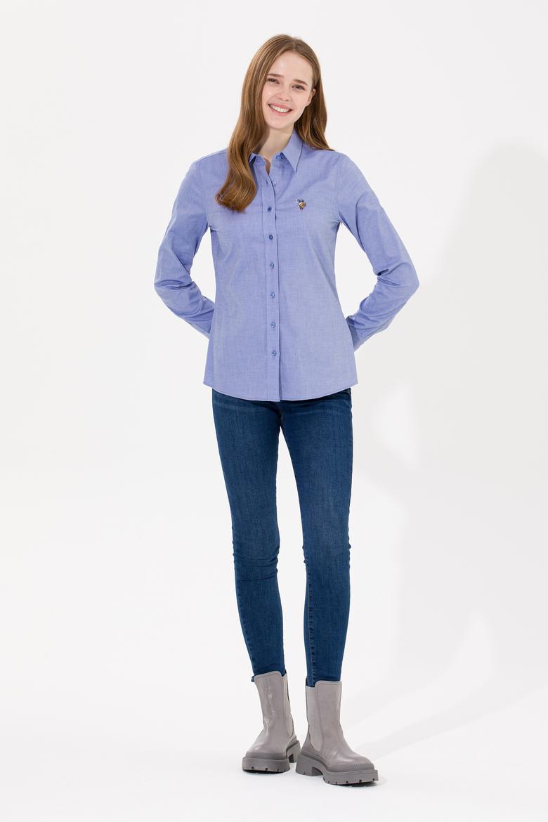 Kadın Saks Uzun Kollu Basic Gömlek - 50254249022