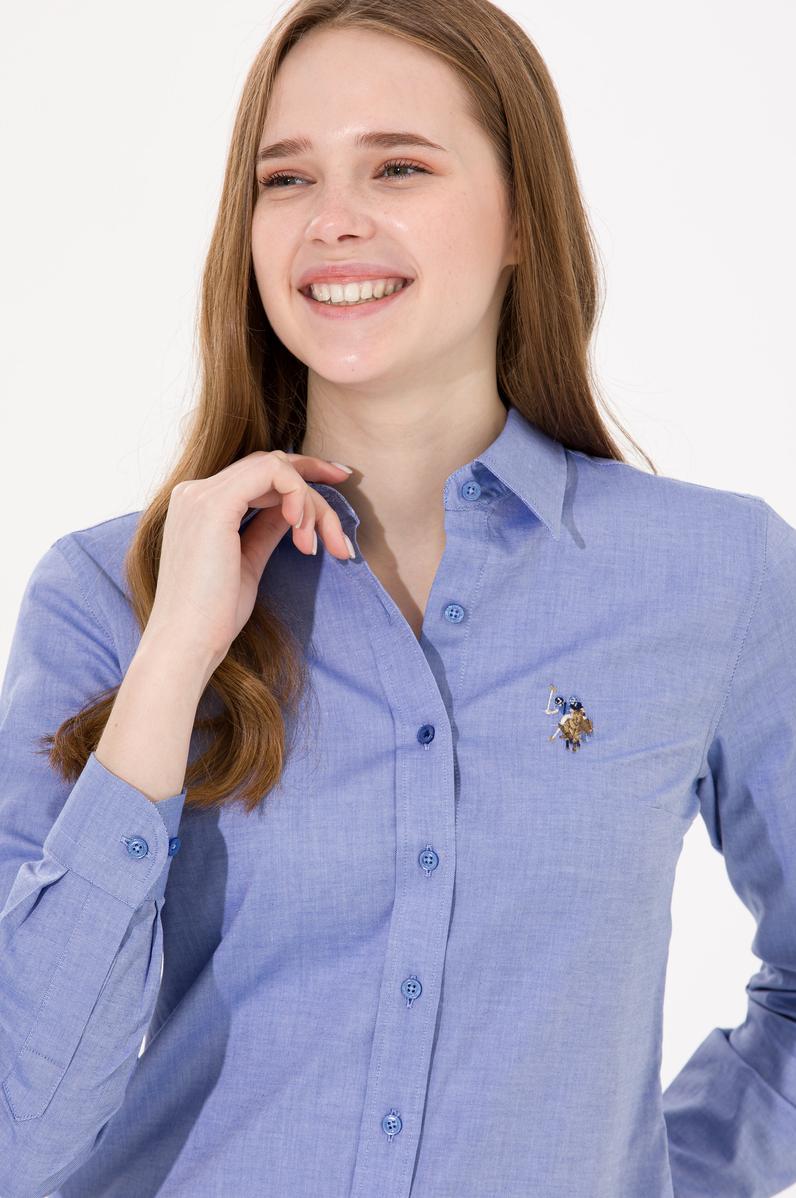 Kadın Saks Uzun Kollu Basic Gömlek