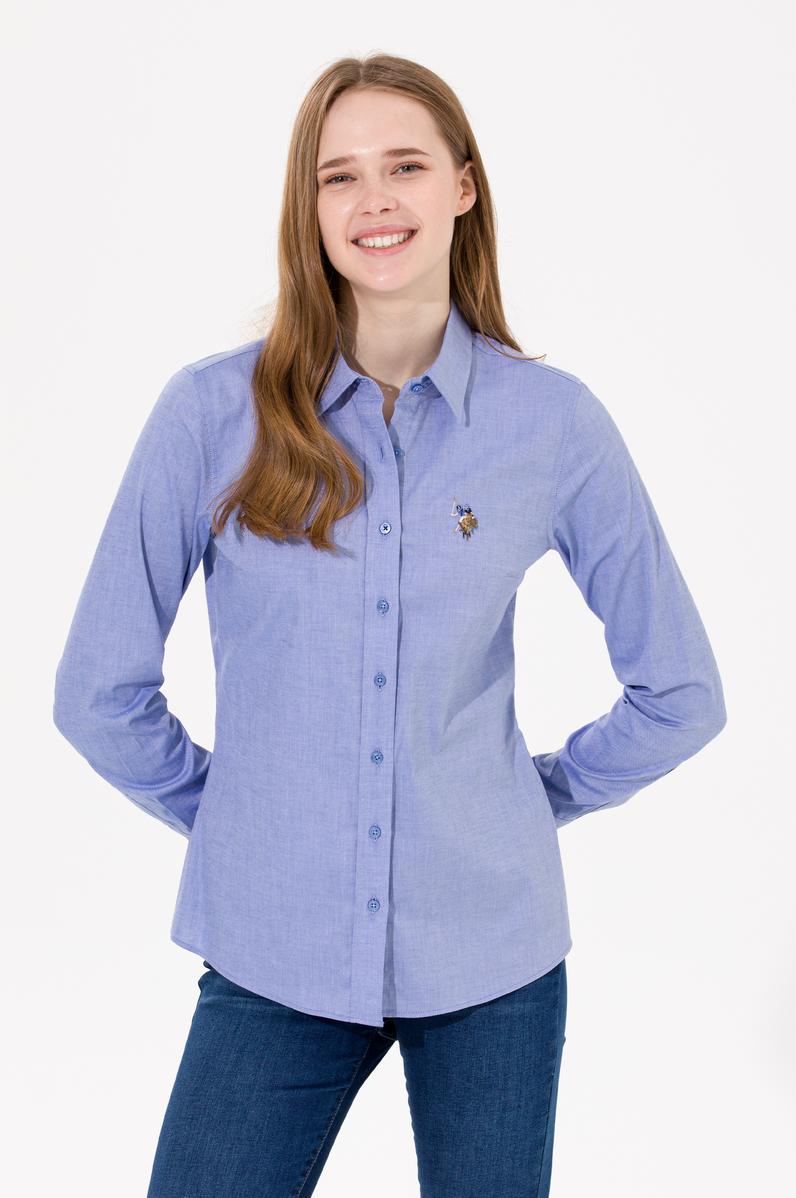 Kadın Saks Uzun Kollu Basic Gömlek