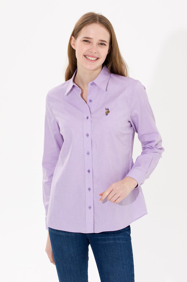 Kadın Lila Uzun Kollu Basic Gömlek