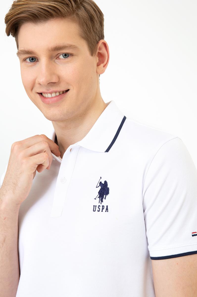 Erkek Beyaz Polo Yaka Basic T-Shirt