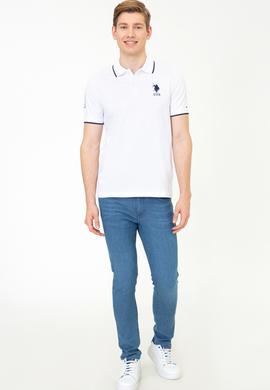 Erkek Beyaz Polo Yaka Basic T-Shirt - 50231766037