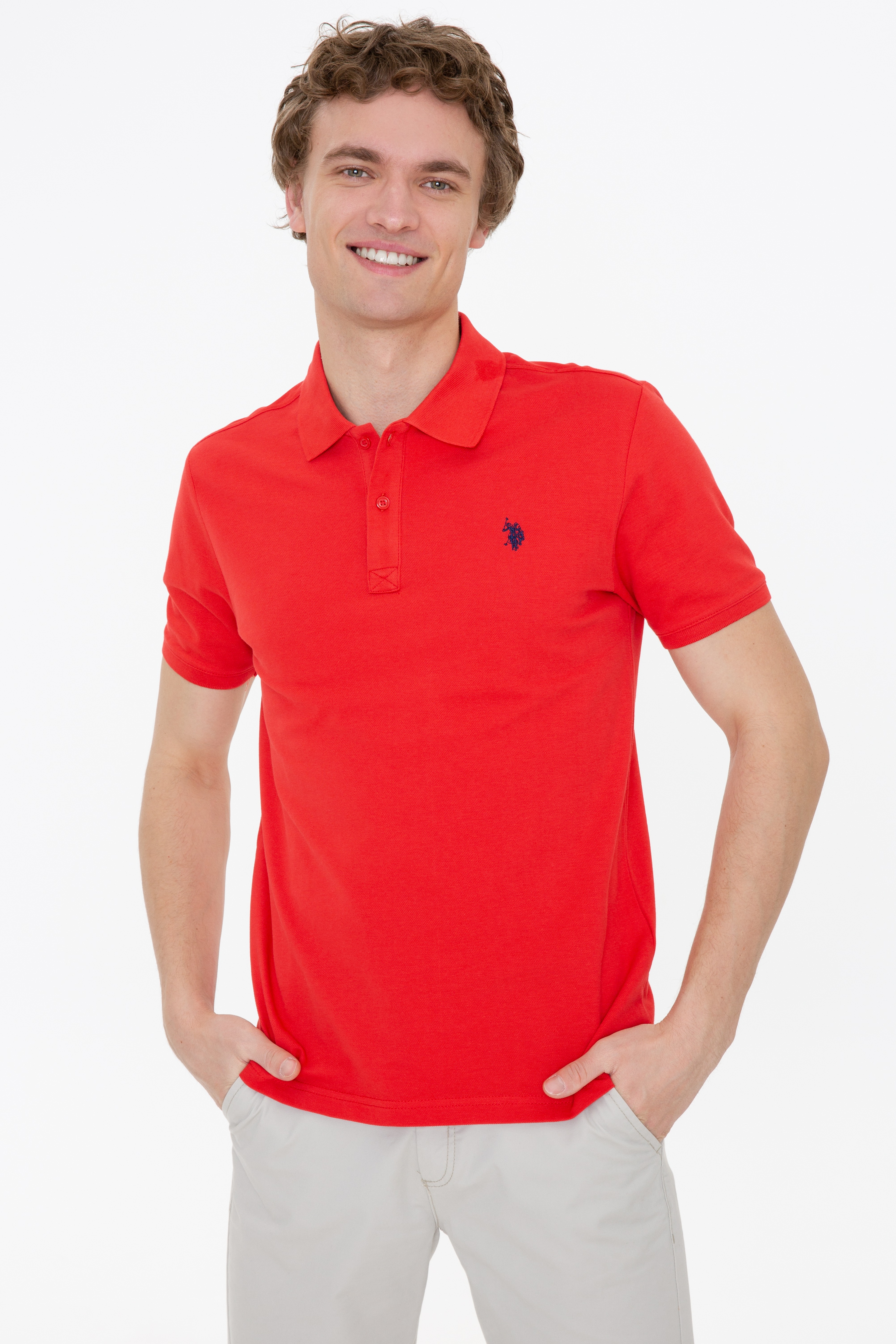 Erkek Açık Kırmızı Polo Yaka Basic T-Shirt - Image 1