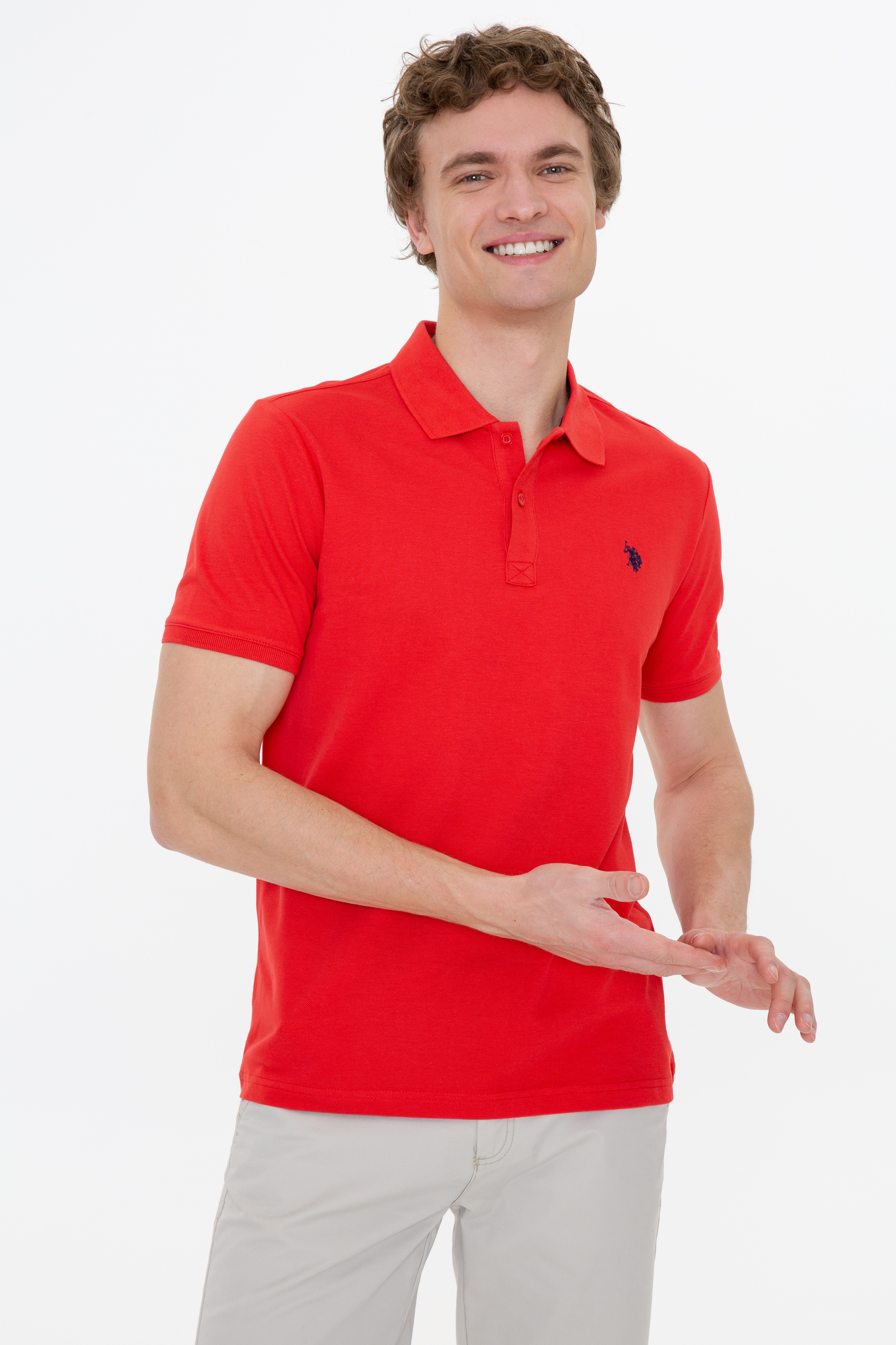 Erkek Açık Kırmızı Polo Yaka Basic T-Shirt - Image 3