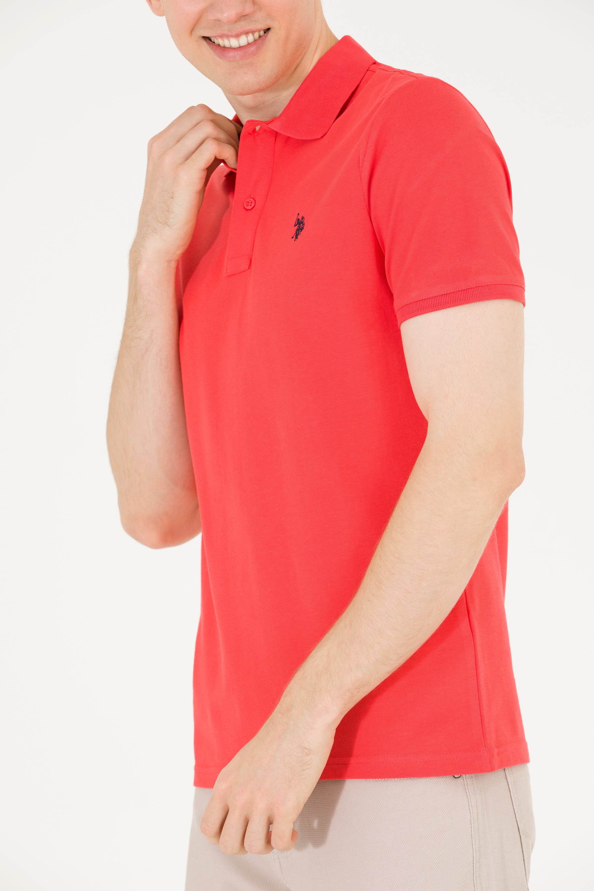 Erkek Kırmızı Basic Polo Yaka Tişört - Image 6