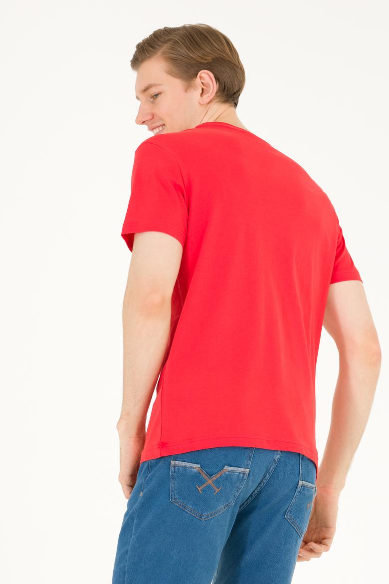 Erkek Kırmızı Basic Bisiklet Yaka Tişört - 50262976087